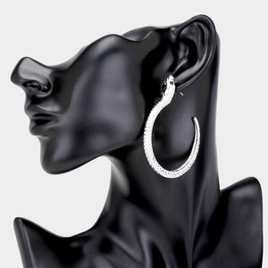 Trendy Silver Black Crystal Rhinestone Snake Hoop Earrings Statement Jewelry